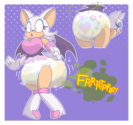 anthro bodily_fluids clothed clothing diaper fart feces female genital_fluids pooping smile soiled_diaper soiling soiling_diaper solo unclean_diaper urine used_diaper using_diaper wearing_diaper wet_diaper poofypludo sega sonic_the_hedgehog_(series) rouge_the_bat bat mammal digital_media_(artwork) hi_res