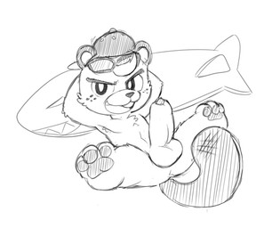 anthro balls butt chibi clothing erection genitals hat headgear headwear humanoid_genitalia humanoid_penis male penis solo oob animal_crossing nintendo c.j._(animal_crossing) beaver mammal rodent 2020 monochrome