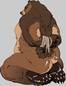 5_fingers 5_toes anthro arm_markings arms_bound_behind_back arms_tied arms_tied_behind_back bdsm bear_ears belly big_belly biped bondage bound bound_anthro bound_arm bound_male brown_arms brown_body brown_claws brown_ears brown_feet brown_fur brown_hands brown_legs brown_mane brown_nose brown_pawpads brown_paws brown_tail butt cheek_markings claws eyebrows facial_markings feet finger_claws fingers fluffy fluffy_tail fur fur_markings hair handpaw hands_behind_back hands_tied hands_tied_behind_back head_markings kneeling looking_at_viewer looking_back looking_back_at_viewer male male_anthro mane mane_hair markings monotone_feet monotone_hands monotone_inner_ear monotone_markings multicolored_body multicolored_ears multicolored_fur muzzle_(marking) nude on_ground orange_eyes overweight overweight_male pawpads paws plantigrade rear_view restraints rope rope_bondage short_ears short_fur short_tail simple_background slightly_chubby slightly_chubby_anthro slightly_chubby_male small_ears small_tail snout snout_markings solo submissive submissive_male tail tall tan_belly tan_body tan_ears tan_fur tan_inner_ear tan_markings tan_rope tan_tail three-quarter_view toe_claws toes two_tone_body two_tone_ears two_tone_fur two_tone_tail ursine_ears concosive third-party_edit kuruk_(character) bear brown_bear grizzly_bear mammal ursidae ursine 2025 absurd_res digital_drawing_(artwork) digital_media_(artwork) hi_res sketch