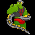 anthro beanie briefs butt clothed clothing cybernetics electronics hat headgear headphones headwear machine male metal_tail muscular muscular_anthro muscular_male prosthetic solo text topwear underwear conditional_dnp notkastar lethal_league latch reptile scalie 1:1 alpha_channel signature