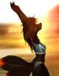 5_fingers anthro blurred_background breasts clothed clothing female fingers multi_tail solo standing tail mykegreywolf topaz_(windluck) canid canine fox mammal 2019 digital_media_(artwork) hi_res