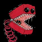 black_background bodily_fluids drooling fangs fur looking_at_viewer male open_mouth red_body red_fur saliva saliva_string simple_background solo spring teeth vein glury_the_unown mob_entertainment poppy_playtime boxy_boo furred_monster humanoid monster hi_res traditional_media_(artwork)