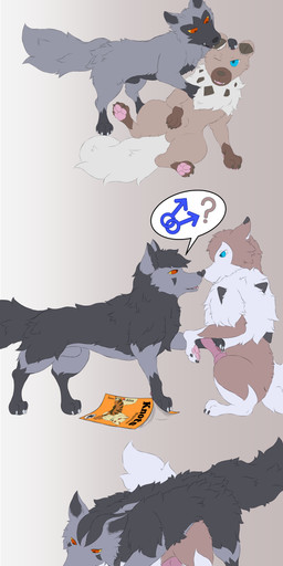 all_fours anal anal_penetration animal_genitalia animal_penis balls canine_genitalia canine_penis caught_in_the_act duo ear_nibble feral feral_on_feral feral_penetrated feral_penetrating feral_penetrating_feral from_behind_position fully_sheathed genitals handjob handjob_while_penetrating knot looking_pleasured magazine male male/male male_on_bottom male_on_top masturbation mounting nose_to_nose on_bottom on_top paws penetration penile penile_masturbation penile_penetration penis penis_in_ass reach_around requesting sex sex_request sheath simple_background speech_bubble tongue tongue_out saja1222 nintendo pokemon arcanine canid canine generation_1_pokemon generation_3_pokemon generation_7_pokemon lycanroc mammal midday_lycanroc mightyena pokemon_(species) poochyena rockruff absurd_res hi_res