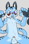 anthro balls blue_body blue_eyes blue_fur blush bodily_fluids body_hair bukkake chest_hair cum cum_on_body cum_on_penis duo erection fur genital_fluids genitals glans glans_handjob grey_body grey_fur group group_sex hand_on_penis handjob humanoid_genitalia humanoid_penis kemono looking_at_viewer male male/male nipples nude penile penis pubes sex simple_background spread_legs spreading steam sweat teeth threesome young young_male pizademokttero felid leopard mammal pantherine 2023 2:3 absurd_res hi_res