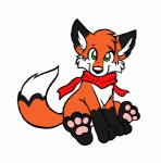 dipstick_tail feet feral hindpaw looking_at_viewer male markings paws scarf simple_background sitting solo tail tail_markings toony white_background sephyfluff canid canine fox mammal red_fox true_fox