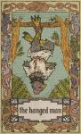 anthro border card card_template claws clothed clothing feathers fortune_telling grey_body grey_feathers major_arcana outside sky solo suspension tarot tarot_card text the_hanged_man_(tarot) upside_down musorok avian bird chicken galliform gallus_(genus) mammal phasianid 2017 english_text