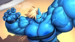 biceps big_hand big_muscles black_nails black_sclera blonde_hair blue_body blue_eyes colored_nails female hair huge_muscles hyper hyper_muscles muscular muscular_female nails scar selfie smile smiling_at_viewer agonwolfe asian_mythology east_asian_mythology japanese_mythology mythology demon humanoid oni yokai 16:9 hi_res widescreen