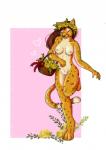 anthro basket breasts brown_hair container eyes_closed female flower fur genitals hair long_hair nipples nude plant pussy ribbons solo spots tan_body tan_fur caatnip cheetah felid feline mammal hi_res