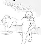 anthro breasts crossgender duo female in_tree larger_anthro larger_female male nude plant size_difference sleeping smaller_human smaller_male tasteful_nudity tree young dbaru disney the_jungle_book bagheera_(jungle_book) mowgli felid human mammal pantherine monochrome