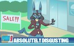 4_fingers angry anthro clothed clothing electronics female fingers looking_at_viewer microphone news news_report news_reporter open_mouth outside reporter sign solo text sharkrags absolutely_disgusting nintendo pokemon generation_4_pokemon lucario pokemon_(species) 2019 english_text hi_res meme reaction_image