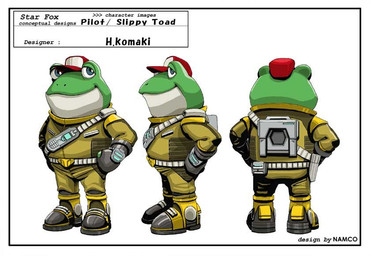 anthro backpack belt blue_eyes bodysuit boots border clothing footwear hat headgear headwear male shoes simple_background skinsuit smile solo text tight_clothing white_border h.komaki nintendo star_fox slippy_toad amphibian frog english_text official_art