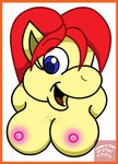 anthro border breasts cherry cherry_vanilla exposed_breasts female food freckles fruit nipples orange_border plant solo reddragonkan hasbro my_little_pony fan_character equid equine horse mammal pony