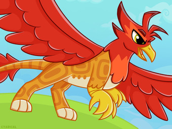 ambiguous_gender angry beak belly eyebrows feathers feet feral fur fur_markings markings open_beak open_mouth orange_body orange_fur outside paws red_body red_feathers red_wings running sky solo spread_wings talons tan_belly tan_paws toes tongue wings yellow_beak cyadical hasbro my_little_pony mythology fan_character hotrod_(cyadical) avian gryphon mythological_avian mythological_creature