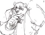 anthro bow_tie claws clothing eyebrows eyewear finger_claws male monocle smile solo suit thick_eyebrows exe_exem lifewonders live_a_hero borealis_(live_a_hero) bear mammal polar_bear ursine black_and_white digital_drawing_(artwork) digital_media_(artwork) monochrome sketch