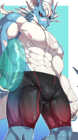 abs anthro blue_body blue_scales bottomwear bulge clothing hair inflatable inner_tube looking_at_viewer male muscular muscular_anthro muscular_arms muscular_male muscular_thighs pecs pool_float scales shorts solo swimwear tail tight_clothing wet white_hair agnimon11803164 lifewonders live_a_hero mythology hydoor dragon mythological_creature mythological_scalie scalie 9:16 hi_res