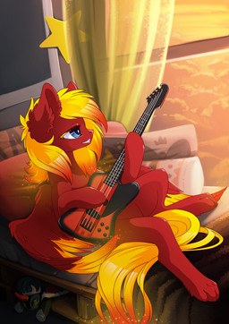 bass_guitar bed bedroom blue_eyes detailed_background feathers female feral fur furniture guitar hair happy horn inside lying musical_instrument nude on_back on_bed pillow plucked_string_instrument smile solo string_instrument wings ashley-arctic-fox friendship_is_magic hasbro my_little_pony mythology fan_character himitsu_chan king_sombra_(mlp) equid equine mammal mythological_creature mythological_equine pegasus unicorn 2018 digital_media_(artwork)