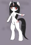 anthro biped black_hair breasts cutie_mark female genitals grey_background hair hooves horn pussy red_eyes simple_background solo standing white_body ere-yandara hasbro my_little_pony mythology fan_character equid equine mammal mythological_creature mythological_equine unicorn 2014