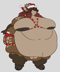 anthro areola big_breasts breasts cellulite cleavage clothed clothing fat_rolls holidays hooves huge_breasts male moobs morbidly_obese nipples nude obese overweight overweight_male solo straps thick_thighs wide_hips mexifurfoof christmas ravyra_(mexifurfoof) deer mammal 5:6 tagme busty_boy_(lore)
