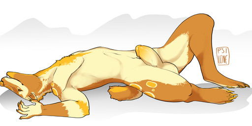 anthro balls erection fur genitals gradient_penis humanoid_genitalia humanoid_penis lying male male_anthro markings nude nude_anthro nude_male on_back open_mouth orange_body orange_eyes orange_fur penis solo spots spotted_body spotted_fur tail tan_body tan_fur tan_penis teeth yellow_body yellow_fur yellow_penis i-psilone american_badger badger mammal mustelid musteline 2018