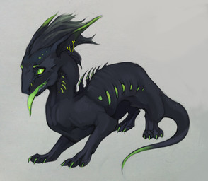 4_toes ambiguous_gender black_body black_ears black_tail claws ear_piercing ear_ring feet feral green_claws green_ears green_sclera green_tail green_tongue grey_background multicolored_body piercing ring_piercing simple_background solo tail toes tongue tongue_out two_tone_body akrolayn mythology dragon mythological_creature mythological_scalie scalie wingless_dragon 2015 digital_media_(artwork) unavailable_at_source