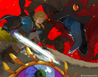 ambiguous_gender blonde_hair bodily_fluids boots cape carrying_another clothed clothed_humanoid clothed_male clothing eyelashes feral footwear gaping_mouth group hair horn larger_feral looking_at_another male master_sword melee_weapon on_head open_mouth red_background red_hair saliva shoes simple_background size_difference smaller_humanoid sword teeth tongue trio weapon nanananana0706 mythology nintendo tears_of_the_kingdom the_legend_of_zelda demon_dragon_(totk) light_dragon_(totk) link dragon eastern_dragon humanoid hylian mythological_creature mythological_scalie scalie 2024 absurd_res detailed hi_res
