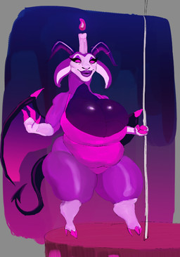 anthro big_breasts big_butt breasts butt candle candle_on_head clothing female fur horn leotard looking_at_viewer overweight overweight_anthro overweight_female pole purple_body purple_eyes purple_fur simple_background smile solo standing stripper stripper_pole thick_thighs grishnax lavender_(helluva_boss) bovid caprine caprine_demon demon goat goat_demon mammal
