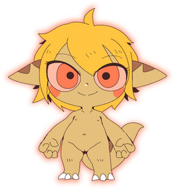 anthro blonde_hair blush breasts brown_body chibi claws female genitals hair innie_vulva looking_at_viewer navel nipples nude small_breasts smile solo tail toe_claws vulva young young_anthro young_female doneru tany_(doneru) bamfear adult_(lore)
