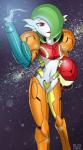 alternate_species breasts clothed clothing female green_hair hair looking_at_viewer not_furry partially_clothed red_eyes solo space standing thick_thighs under_boob varia_suit white_body white_skin wide_hips rilex_lenov metroid nintendo pokemon midori_(rilex_lenov) samus_aran gardevoir generation_3_pokemon pokemon_(species) 2016 digital_media_(artwork) hi_res portrait three-quarter_portrait