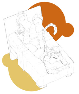4_toes anthro barefoot bed bedding bottomwear claws clothed clothing controller duo feet fingers foot_fetish foot_focus foot_in_mouth fur furniture game_controller gaming hair lying male male/male micro on_bed on_front pants pawpads paws penetration pillow plantigrade playing_video_game ridiculous_fit simple_background size_difference smaller_male soles spots tail toe_claws toes topless moodysterdog canid canine felid feline leopard mammal pantherine absurd_res hi_res