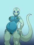 anthro belly big_belly blue_eyes breasts erect_nipples female genitals green_body green_scales nipples non-mammal_breasts nude pregnant pregnant_anthro pregnant_female pussy scales solo bastiel lorekeeper_(character) lizard reptile scalie hi_res