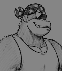 anthro clothing eyewear fur kerchief male muscular muscular_male pecs shirt simple_background smile solo sunglasses tank_top toothy_grin topwear dynogreeno donkey_kong_(series) nintendo funky_kong haplorhine mammal monkey primate absurd_res hi_res monochrome
