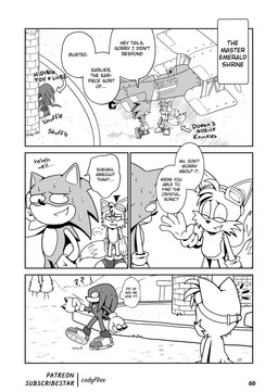 angel_island bodily_fluids bruised bruised_leg clothed clothing eyewear footwear gloves goggles handwear male manga_style nervous nervous_smile nervous_sweat partially_clothed shoes shrine speech_bubble sweat sweatdrop text codyf0xx sega sonic_the_hedgehog_(series) knuckles_the_echidna miles_prower sonic_the_hedgehog canid canine echidna eulipotyphlan fox hedgehog mammal monotreme absurd_res comic english_text greyscale hi_res monochrome