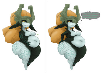after_vore armor belly big_belly big_butt black_body black_skin blue_markings bottom_heavy breasts butt clenched_teeth ears_down embarrassed female floating frown fused_shadow grey_body grey_skin hair hand_on_butt hand_on_own_butt headgear headgear_only helmet helmet_only holding_belly huge_butt huge_hips huge_thighs markings medium_breasts multicolored_body multicolored_skin narrowed_eyes navel orange_hair overweight overweight_female overweight_humanoid pivoted_ears pointy_ears red_eyes simple_background solo teeth text thick_thighs thought_bubble three-quarter_view two_tone_body two_tone_skin vore weight_conscious weight_gain white_background wide_hips yellow_sclera grindaviking nightmarebros third-party_edit nintendo the_legend_of_zelda twilight_princess midna humanoid imp twili 2021 color_edit colored english_text full-length_portrait hi_res portrait