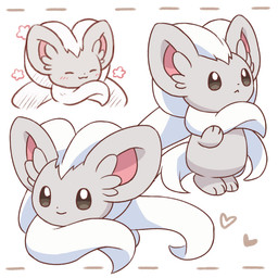 '^' ambiguous_gender anthro blush blush_lines eyes_closed featureless_crotch flower_symbol fur grey_body grey_eyes grey_fur hair heart_symbol looking_at_viewer paws simple_background smile smiling_at_viewer solo white_hair nekogyo122 nintendo pokemon cinccino generation_5_pokemon pokemon_(species) 1:1 2024 hi_res