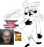 anthro balls bodily_fluids breaking_bad dialogue english_text foreskin general_proton genital_fluids genitals indigo_park jesse_pinkman looking_at_viewer male penis precum rambley_raccoon solo speech_bubble sweat talking_to_viewer text walter_white