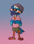 anklet anthro beanie blue_eyes bracelet clothing half-closed_eyes hat headgear headwear jewelry multicolored_bracelet narrowed_eyes rainbow_bracelet rainbow_symbol solo standing wings skymafia willow_(zipi) avian bird blue_jay corvid jay_(bird) new_world_jay oscine passerine 2019