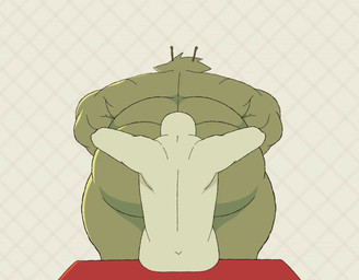anal anal_penetration antennae_(anatomy) biceps big_butt butt chair_position duo faceless_character faceless_human faceless_male from_behind_position fur green_body green_fur larger_male larger_penetrated larger_sub male male/male muscular muscular_bottom muscular_male obscured_genitals pattern_background penetration sex simple_background sitting sitting_on_another sitting_on_partner size_difference small_top_big_bottom submissive elninisss alien_cat human mammal 2026 animated loop shaded