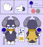 3_toes anthro cape clothing feet fingers holding_object horn male simple_background solo staff text toes secretsableye nintendo pokemon omni_(m0ther-fan) generation_8_pokemon indeedee pokemon_(species) digital_media_(artwork) english_text hi_res model_sheet