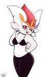 anthro athletic_wear big_breasts bottomwear bra breasts buckteeth clothing female hand_on_hip looking_at_viewer open_mouth pants simple_background solo teeth underwear white_background yoga_pants fantharubi nintendo pokemon cindyrice_(fantharubi) cinderace generation_8_pokemon pokemon_(species) hi_res