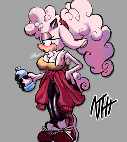 anthro blue_eyes bodily_fluids bottle breasts camel_toe cleavage clothed clothing container female fur horn solo sweat water_bottle wool_(fur) n_t_h1 idw_publishing sega sonic_the_hedgehog_(comics) sonic_the_hedgehog_(idw) sonic_the_hedgehog_(series) lanolin_the_sheep_(sonic) bovid caprine mammal sheep hi_res