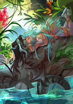 anthro blush bottomwear butt clothed clothing detailed_background duo eyes_closed female female_human fingers footwear forest hair human_on_anthro interspecies kissing lying male male/female male_anthro on_front outdoor_nudity outside partially_submerged plant roman shoes tail topwear tree kammi-lu celtic_mythology european_mythology mythology kai_(enchantednova) marlowe_(enchantednova) equid equine human kelpie mammal mythological_creature mythological_equine digital_media_(artwork)