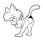 :3 anthro bent_over_with_legs_held_straight butt clothed clothing eyebrows female panties raised_eyebrow smile smirk solo underwear upskirt lettuce_(artist) the_fuzzy_princess catte_belle domestic_cat felid feline felis mammal 2024 black_and_white hi_res monochrome