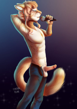 anthro balls clothed clothing electronics erection genitals holding_microphone holding_object male microphone penis presenting presenting_penis public public_exposure rock_out_with_your_cock_out singer singing solo stage stage_lights star topless cynthiafeline finn_(cynthiafeline) domestic_cat felid feline felis mammal absurd_res digital_media_(artwork) hi_res shaded