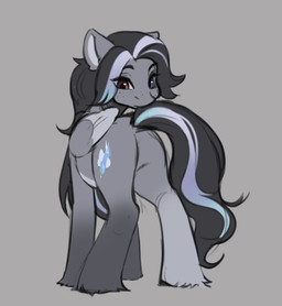 butt cutie_mark female feral fur hair heterochromia looking_back rear_view simple_background solo standing tail wings lentilghost hasbro my_little_pony mythology equid equine mammal mythological_creature mythological_equine pegasus 2026 digital_drawing_(artwork) digital_media_(artwork)