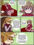 2013 3:4 anthro babystar biped chocolatekitsune chocolatekitsune_(character) comic detailed_background dialogue digital_media_(artwork) duo english_text eyes_closed eyewear female fur gemma_polson glasses hair hi_res lagomorph leporid male mammal rabbit rodent sciurid sitting text tree_squirrel