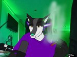 4_ears black_body drugs electronics eyebrows male marijuana microphone multi_ear raised_eyebrow smoke solo yellow_eyes ventrux canid canine canis humanoid mammal wolf 4:3 digital_media_(artwork) icon