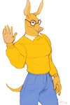 5_fingers aged_up anthro blue_bottomwear blue_clothing blue_pants bottomwear clothed clothing eyewear fingers fully_clothed fur glasses male pants pink_inner_ear shirt solo tail text topwear yellow_body yellow_clothing yellow_ears yellow_fur yellow_hands yellow_shirt yellow_tail yellow_topwear vexstacy arthur_(series) arthur_read aardvark mammal 2023 absurd_res digital_media_(artwork) flat_colors hi_res portrait sketch three-quarter_portrait url