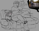 american_opossum anthro bear blush butt clothed clothing cutaway ethan_(garsupial) facial_hair flattened furniture hair hair_over_eyes hi_res hurk larger_male male male/male mammal marsupial on_lap pawpads paws sitting_on_another sitting_on_lap size_difference smaller_male sneaky_bear sofa toony_expression tv_remote unaware watching_tv youtube yuckydizzy