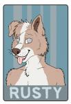 anthro badge border_collie breath canid canine canis collie digital_media_(artwork) domestic_dog face_focus fur hair herding_dog hi_res kingrusty looking_at_viewer male mammal nude open_mouth panting pastoral_dog rahnt sheepdog simple_background smile solo text tongue tongue_out whiskers