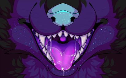 anthro bodily_fluids close-up drooling fangs fur glowing glowing_mouth male mouth_shot open_mouth oral_vore purple_body purple_fur purple_mouth saliva soft_vore solo teeth uvula vore vore_tease zoomka kitsunaki canid canine fox mammal